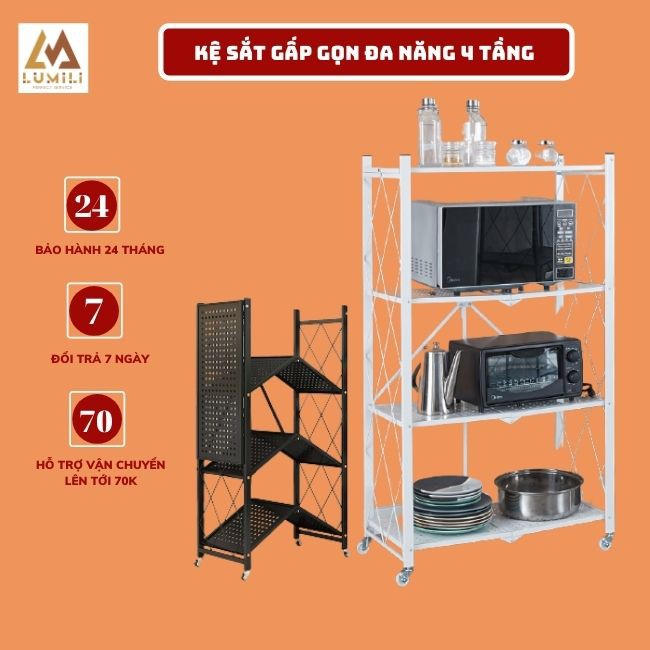 [Sale đầu năm] Kệ sắt đa năng 4 tầng chất liệu thép mạ sơn tĩnh điện có bánh xe dễ dàng di chuyển và lắp đặt