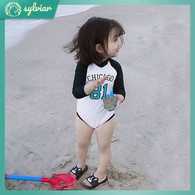 Bộ Đồ Bơi Một Mảnh Tay Dài Chống Nắng + Mũ Bơi Dành Cho Bé 2-7 Tuổi