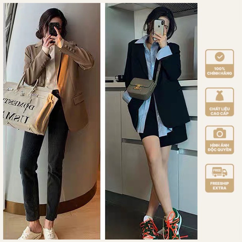 Áo blazer nữ khoác dài tay ĐEN, Áo vét nữ sang xịn fom rộng cá tính | BigBuy360 - bigbuy360.vn