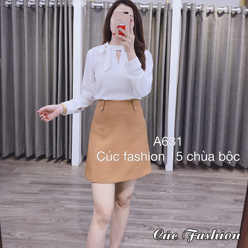 Áo sơ mi nữ công sở Cúc Fashion A637 trắng nơ tay lửng A631 nơ lệch