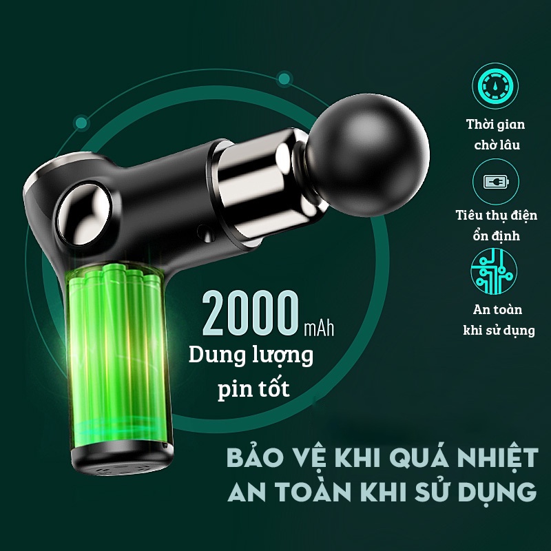 Súng massage mini cầm tay JIASHI, máy mát xa toàn thân đa năng thông minh 4 đầu 32 chế độ màn hình cảm ứng SMS02