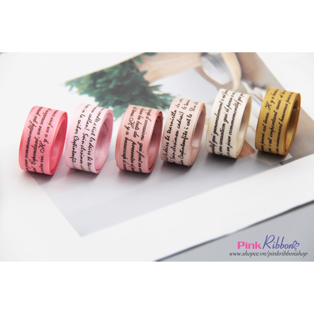 CUỘN 5M - Ruy băng satin cỡ 16mm in chữ nhí