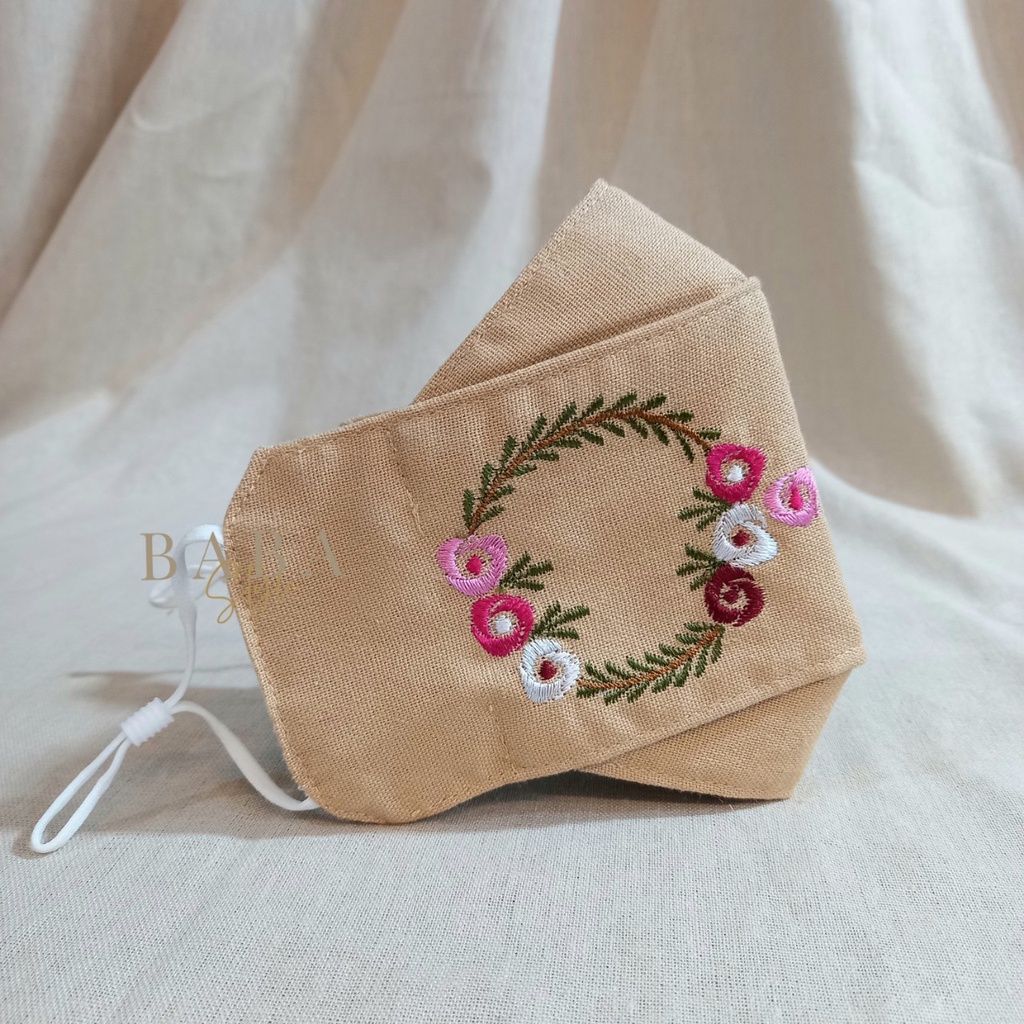 Combo3 Khẩu trang thêu hoa 3 lớp 3D Linen+Cotton vải tự nhiên kháng khuẩn thời trang phong cách tái sử dụng nhiều lần