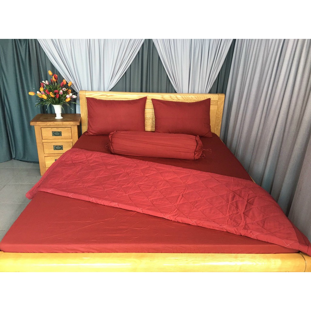 Bộ Drap Giường Cotton 100% Phong Cách Một Màu Sang Trọng Lan Bedding - Màu Đỏ