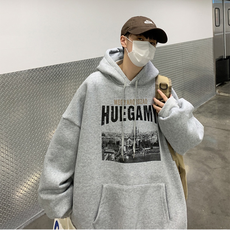 Áo hoodie dày dáng rộng tay dài in họa tiết phong cách Hàn Quốc size M-5XL 3XL 4XL cho nam