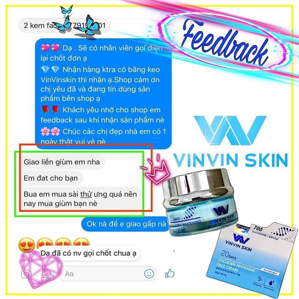 (Chính Hãng) 👉 Kem  Face dưỡng trắng phục hồi da hư tổn VinVin Skin👉 da trắng hồng bật tông chỉ sau 7 ngày sử dụng👸