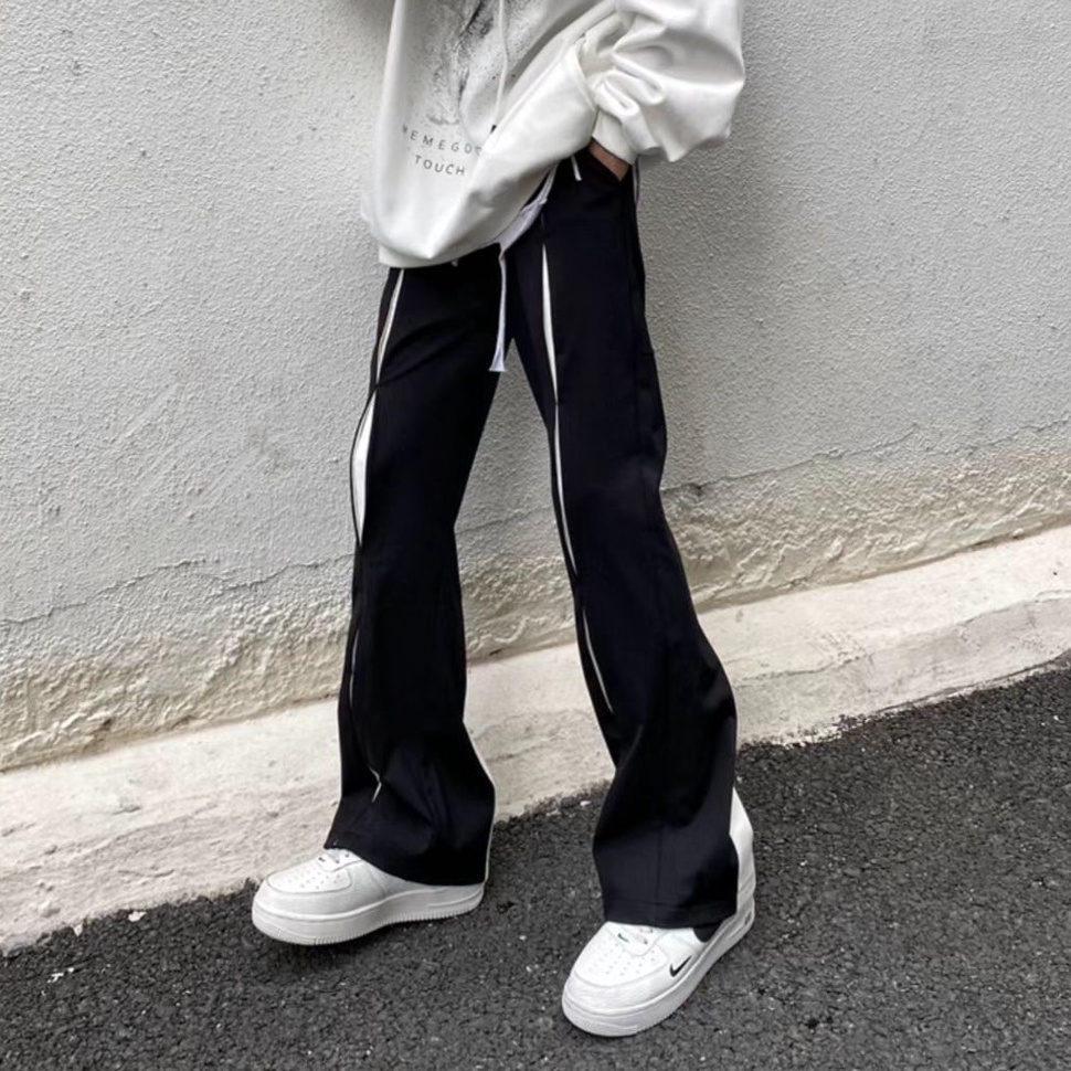 Quần Dài Ống Loe Phối Màu Đen Trắng Phong Cách Hip Hop Hàn Quốc Thời Trang Cho Nam Và Nữ 2022