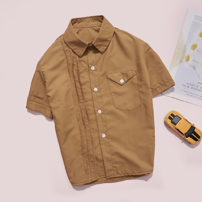 Áo sơ mi bé trai ngắn tay, túi trước ngực, có sẵn ,max 55kg