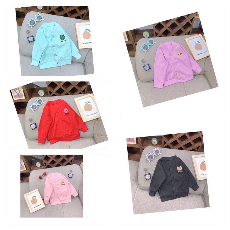 Áo cardigan bé trai bé gái thu đông chất len tăm cúc gỗ_Quần áo trẻ em thu đông