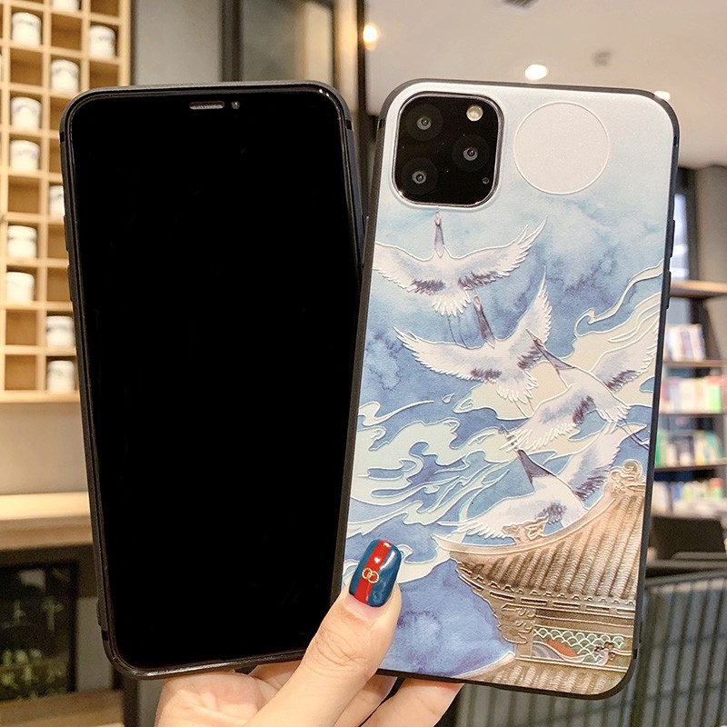 GNC|OPPO A52 A92 A53 A91 A31 2020 A3s A5 A7 A12e A1K K3 K5 F1s F9 F11 F5 Pro Reno3 Realme C11 C1 C2 6i 5i 5s XT Pro White Crane Soft Case