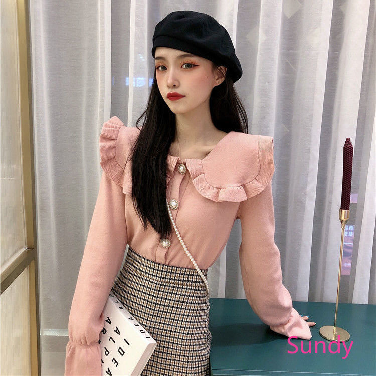 Áo nỉ dài tay cổ bẻ form dài thời trang nữ tính ngọt ngào