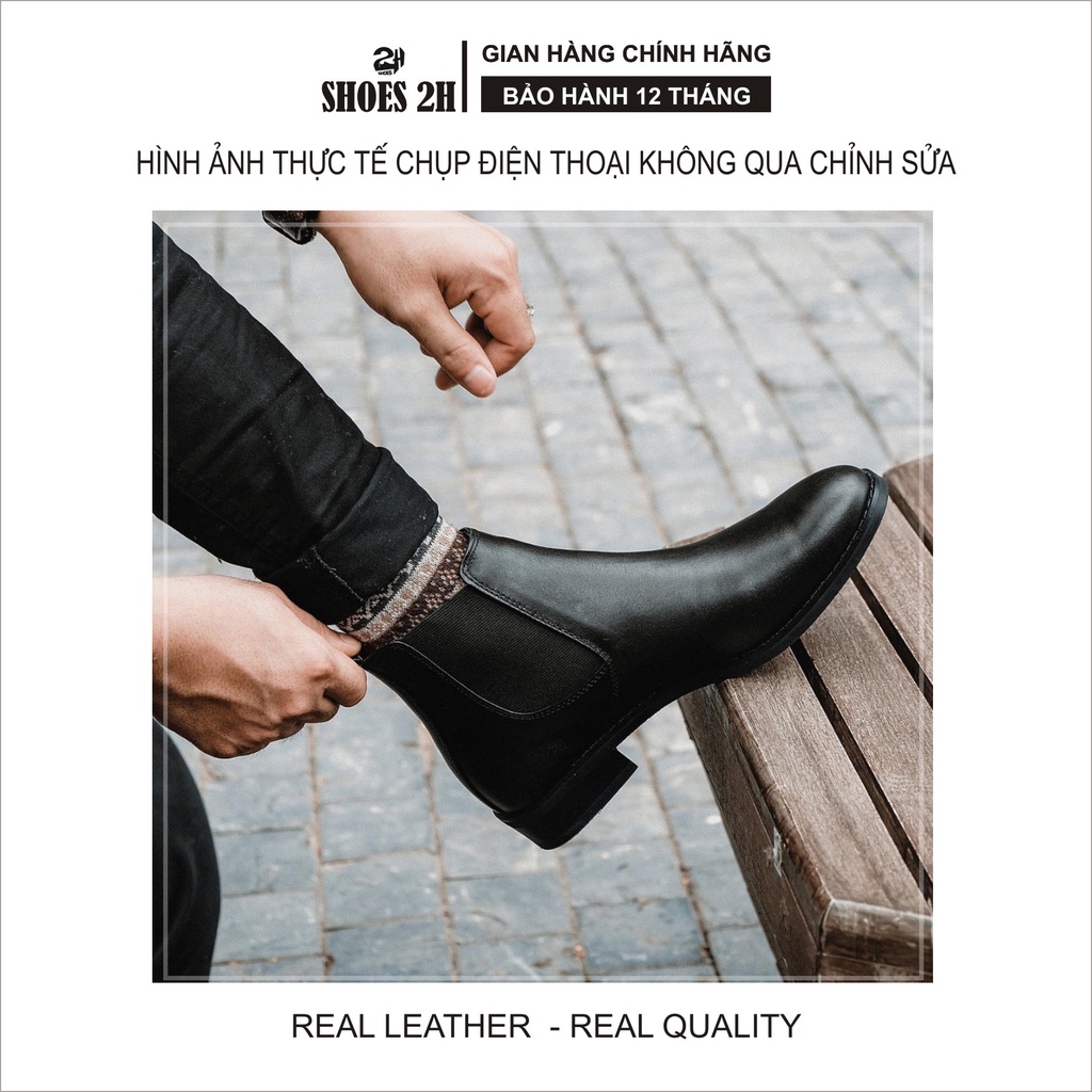 Giày nam Boots cổ lửng phối thun da bò SHOES 2H size 38-43, Đen 2H-53