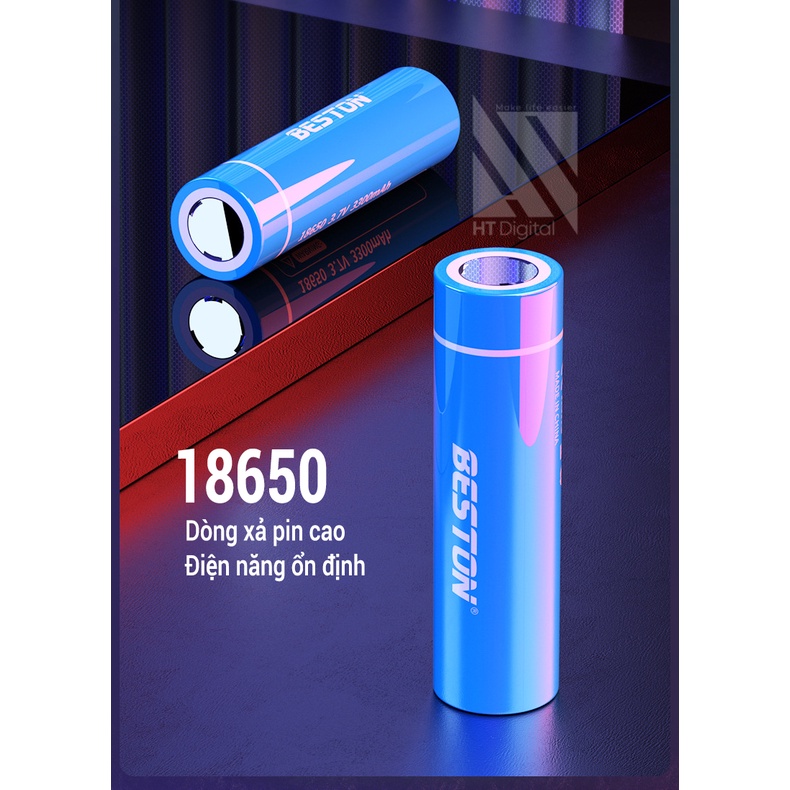 Pin Sạc 18650 Dòng Xả Cao Beston 3300mAh kèm sạc đa năng 3.7V cho pin 18650 20700 21700 26650 16340 16650 17650 18350