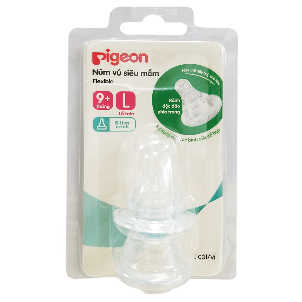 2 Núm Ty Silicone Siêu Mềm Cổ Hẹp Pigeon