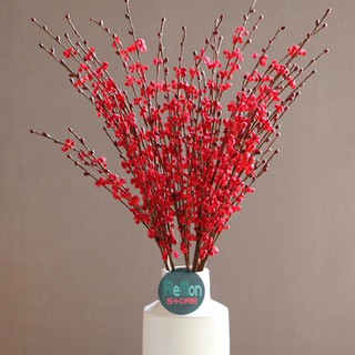 Hoa đào đông đỏ nụ tầm xuân cao cấp trang trí ngày tết nhựa mềm cực đẹp