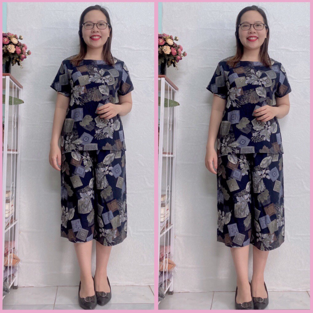 Bộ lanh nhung MANGO cộc trung niên, bộ lanh cho mẹ