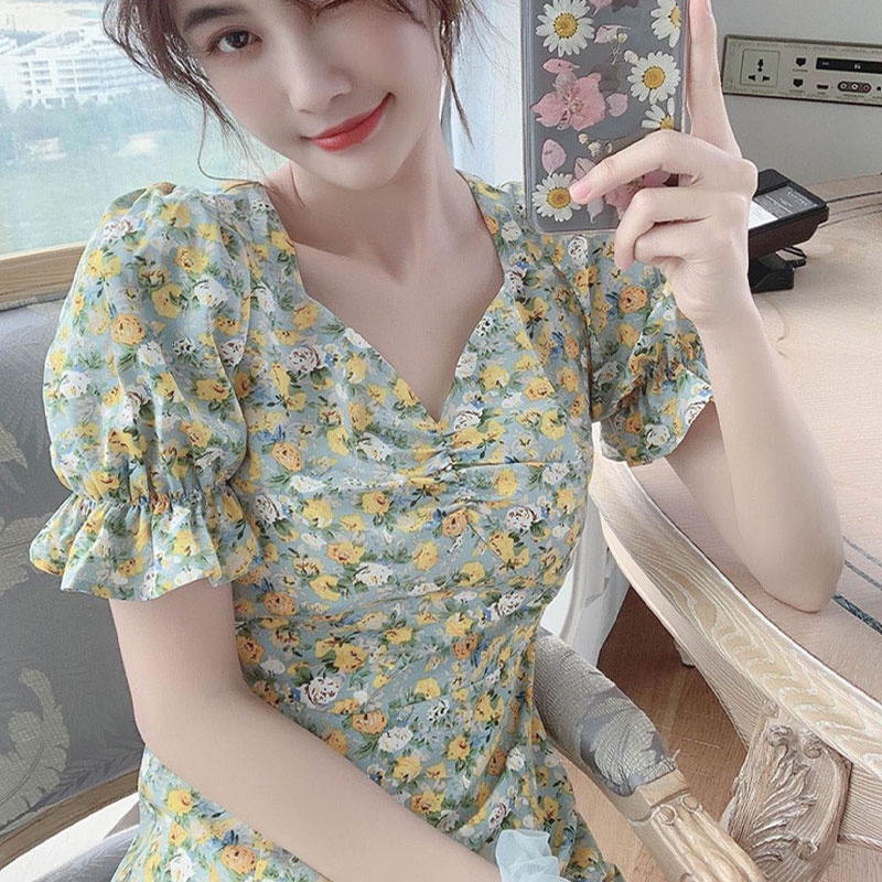 Đầm hoa XINLANYASHE dáng ôm phong cách Hàn Quốc thời trang cho nữ