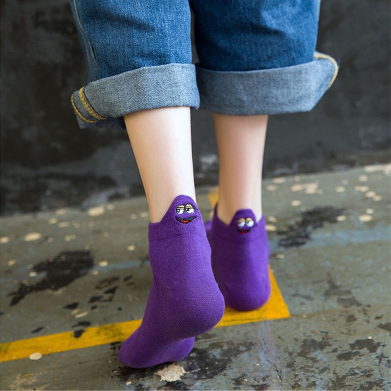Vớ cotton mắt cá chân thêu hình đôi mắt sáng tạo dành cho cả nam và nữ