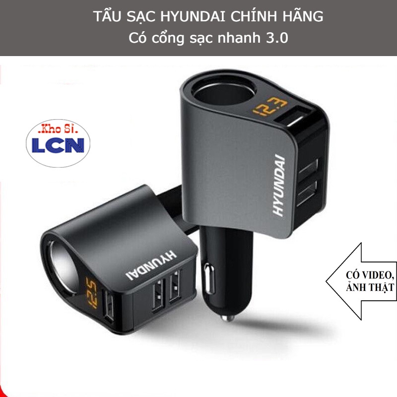 ✢₪☎Tẩu Sạc Ô Tô, Xe Hơi Hyundai 4 Cổng Tặng Kèm Khăn Lau Đa Năng 💎FREESHIP💎 Nhanh Tô