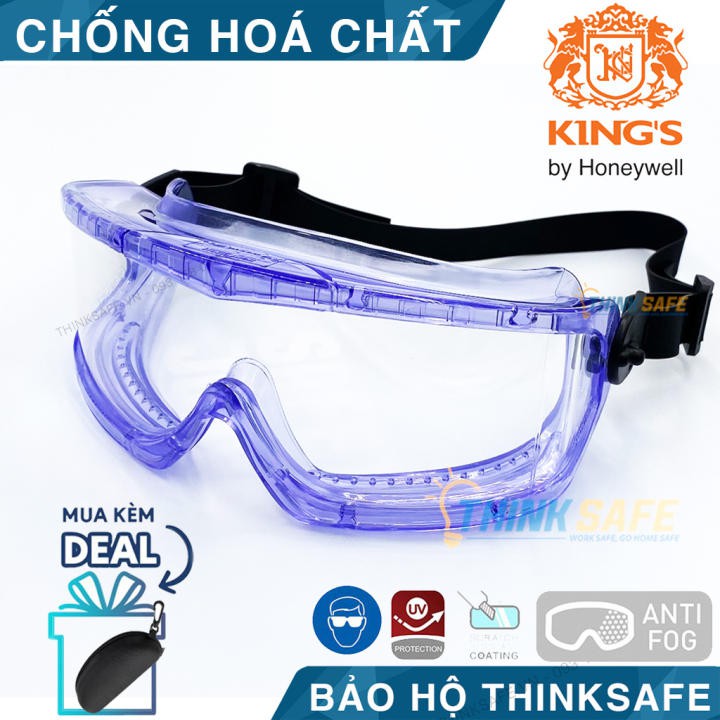 Kính chống hóa chất Honeywell Thinksafe, chống văng bắn, chống bụi, tia UV, trong suốt, thiết kế ôm khuôn mặt - Vmaxx