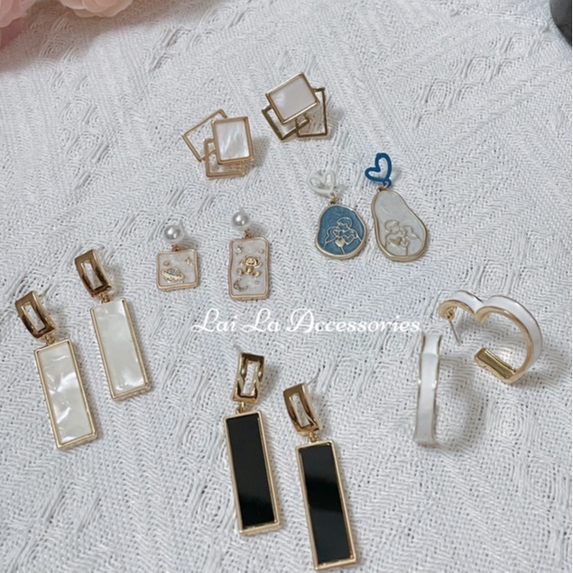 Bông tai mặt xà cừ thiết kế lạ mắt tinh tế, Khuyên tai mạ bạc 925 phong cách Hàn Quốc thời thượng Lại La