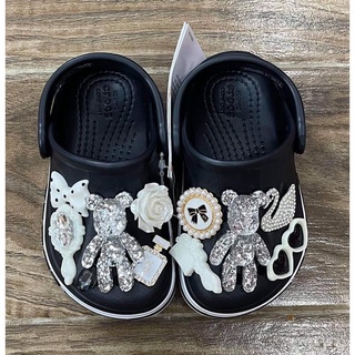 Jibbitz, sticker, charm gấu nhũ bạc/tím/hồng gắn dép sục