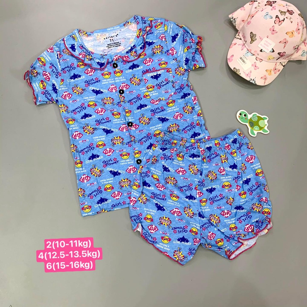 (Sale 29k)Bộ bé gái pizama chất cotton nhún bèo tay và gấu quần rất xinh