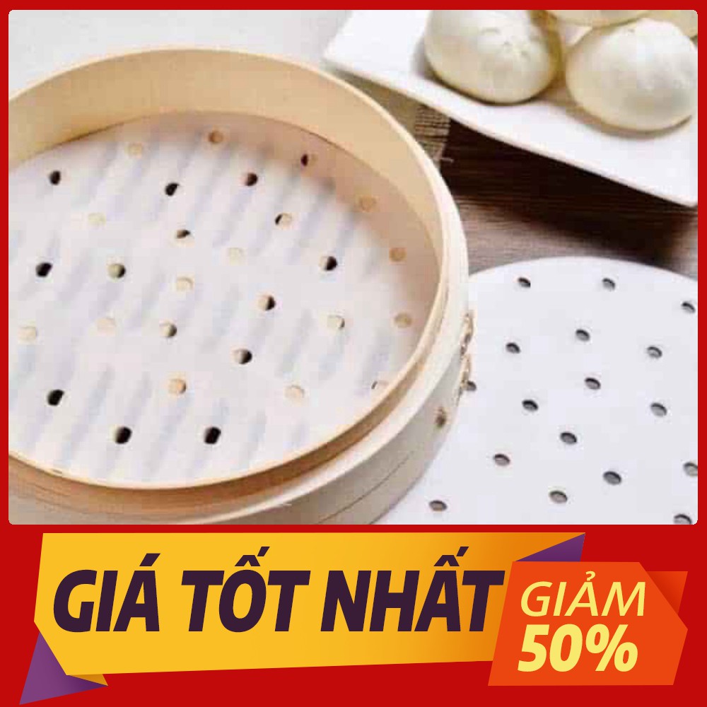 Giấy Nến Đục Lỗ Tròn, Gói 100 Tờ Giấy Nến Đục Lỗ Tròn Dùng Cho Nồi Chiên Không Dầu, Lót Xửng Hấp, Thấm Dầu Ăn Size 22cm