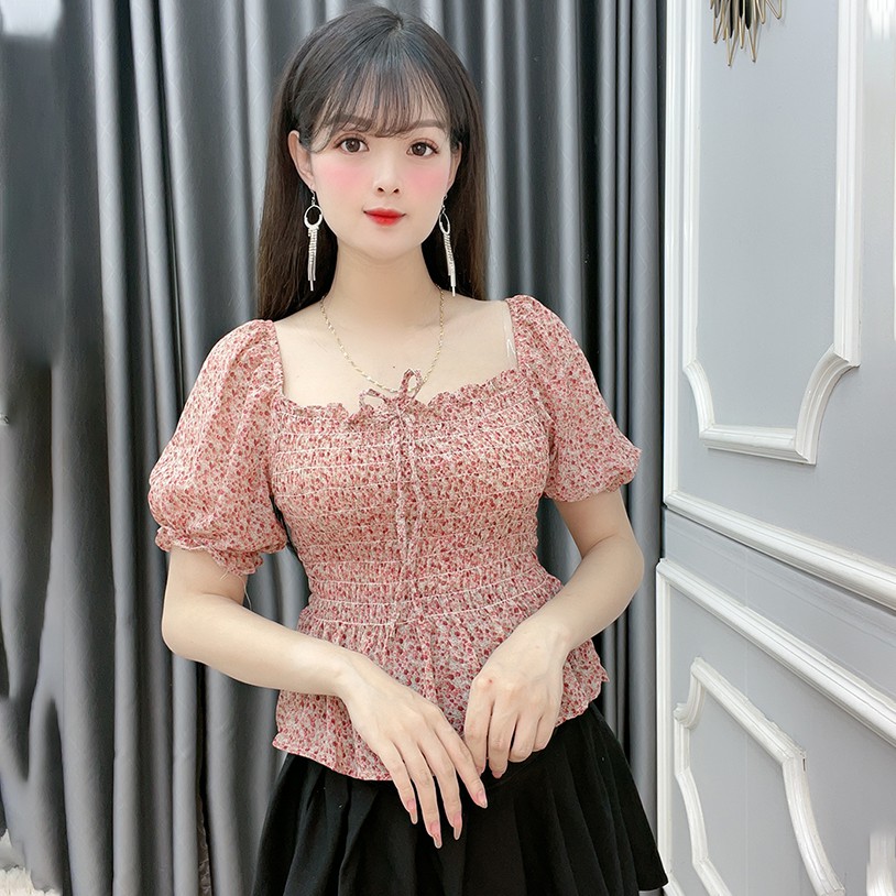 Áo kiêu hoa nhí ngắn tay cổ vuông - 5 Màu - A3 - Thời Trang Nữ Hanlly Fashion