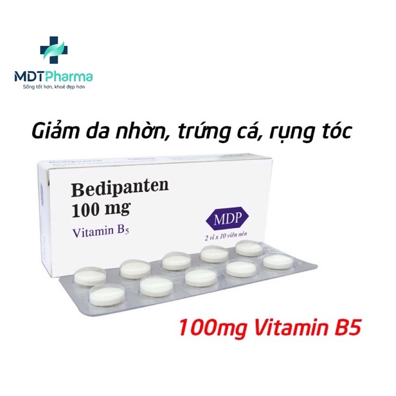 Viên uống, Viên ủ tóc Bedipanten Vitamin B5 100mg hỗ trợ giảm rụng tóc, giảm nhờn (20 viên)