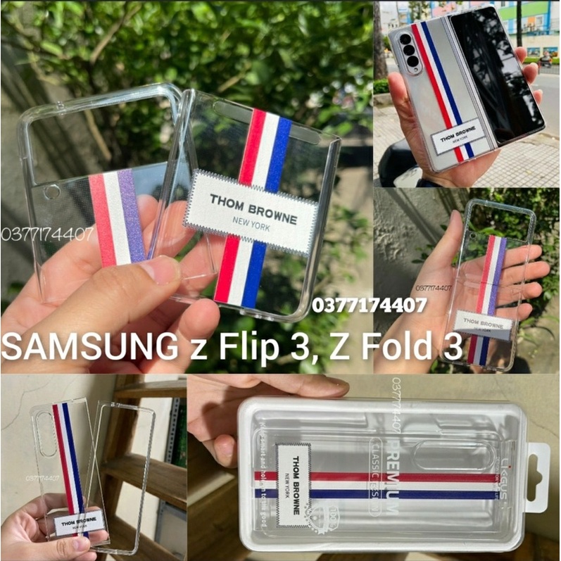 Ốp lưng Likgus Thom Browne Samsung Z flip 4 Z Flip 3, Z Fold 3 trong cứng họa tiết kẻ sọc xanh đỏ cờ new york sang trọng