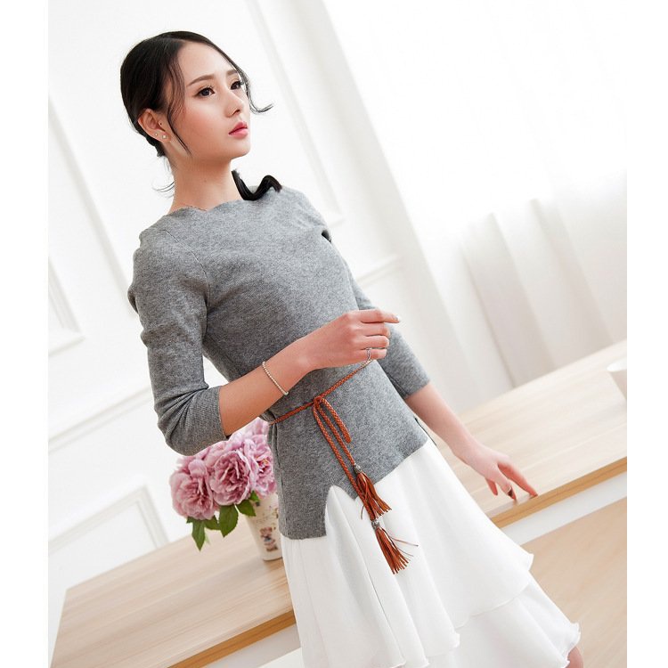 Dây thắt lưng chun co giãn chuông nhỏ gắn tua rua, đai váy cổ trang thắt nơ