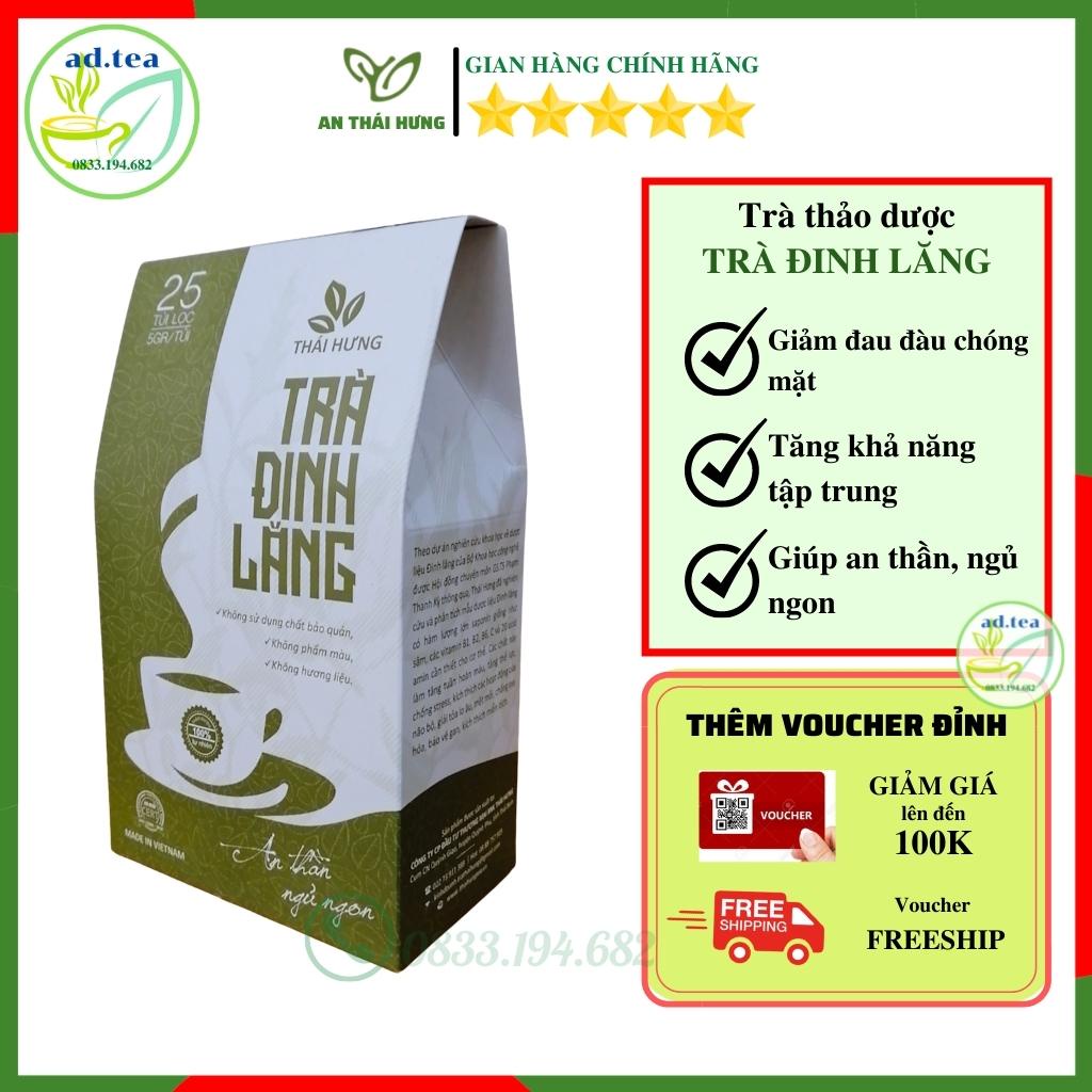 TRÀ - Đinh Lăng Thái Hưng - An Thần, Ngủ Ngon, Giảm Stress, Rối Loạn Tiền Đình - 25 túi lọc 125gr / ad.tea