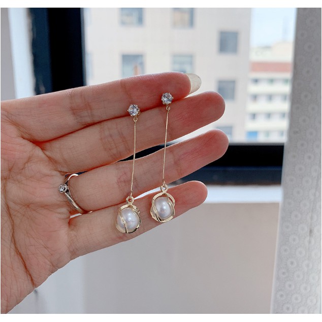 Bông tai Bạc 925 Phong Cách Hàn Quốc - HẠT CHÂU BỌC KIỂU SỢI DÀI ( Cao Cấp )- ẢNH CHỤP THẬT