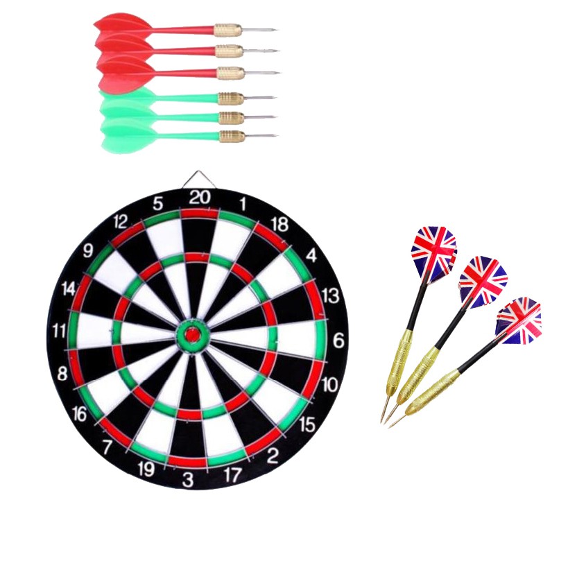 Combo BANG PHONG PHI TIEU 17 inch 40 cm bảng gỗ loại tốt kèm 6 mũi phi tiêu tốt và Bộ 3 mũi tên phi tiêu lá cờ nước Anh