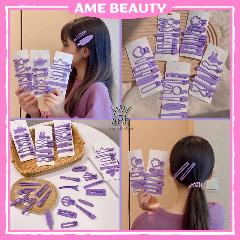 Kẹp tóc mái màu tím Ame Beauty ,bộ kẹp mái Hàn Quốc hottrend 2022 dành cho nữ
