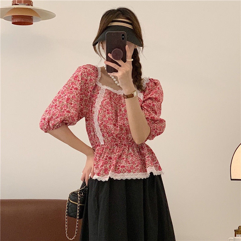 Áo Sơ Mi Nữ Viền Ren Hoa Phong Cách retro Hàn Quốc