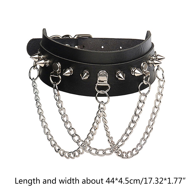 Vòng cổ choker đính đinh tán phối chuỗi dây xích phong cách punk gothic thời trang cho nam và nữ