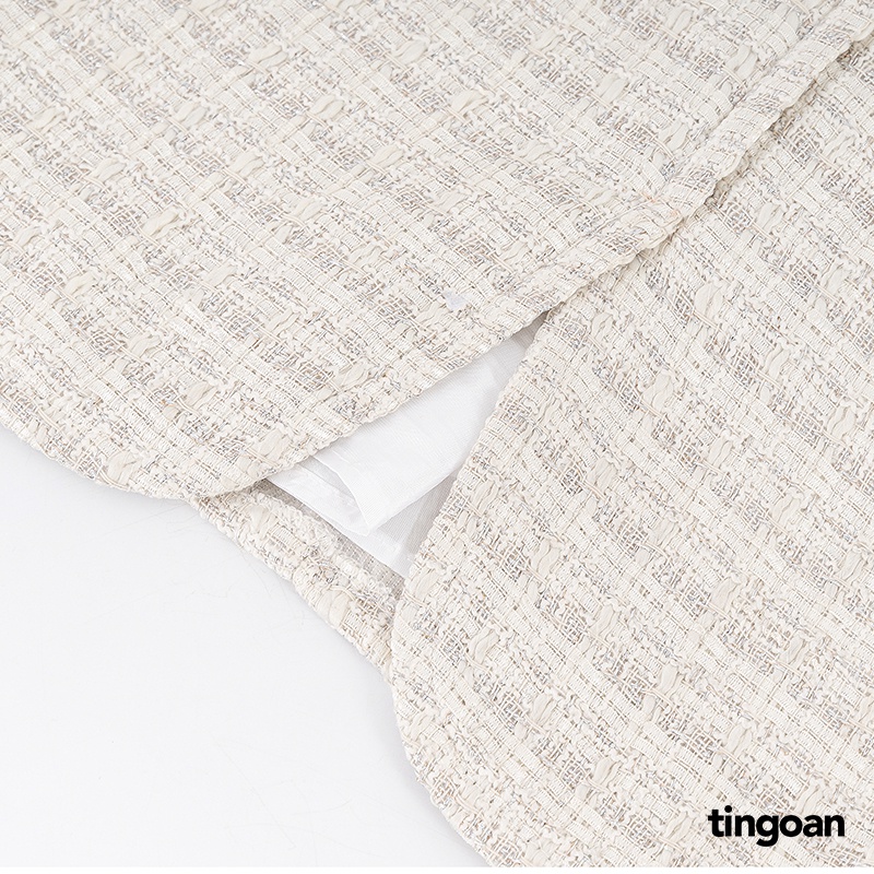 TINGOAN® -  Chân váy tweed cạp lưng cao xẻ vạt trắng tingoan PINK SWEET SKIRT/WH (có quần trong)