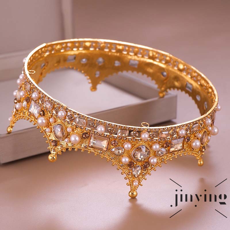 GETNOIVAS Vương miện đính hạt đá ngọc trai lấp lánh phong cách cổ điển dành cho nữ