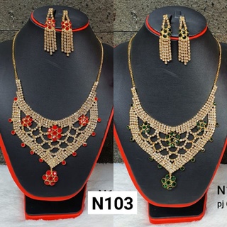 Bộ dây chuyền + bông tai đính đá phong cách Ấn Độ sang trọng