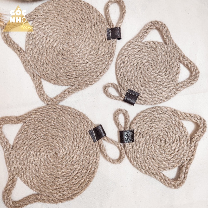 Tấm Lót Cốc, Lót Ly Hình Mèo, Miếng Lót Bàn Ăn Sợi Đay Vintage