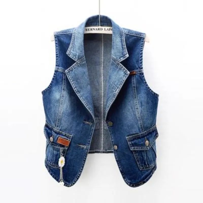 Áo Khoác Denim Sát Nách Dáng Ngắn Phong Cách Hàn Quốc Dễ Phối Đồ Thời Trang Cho Nữ
