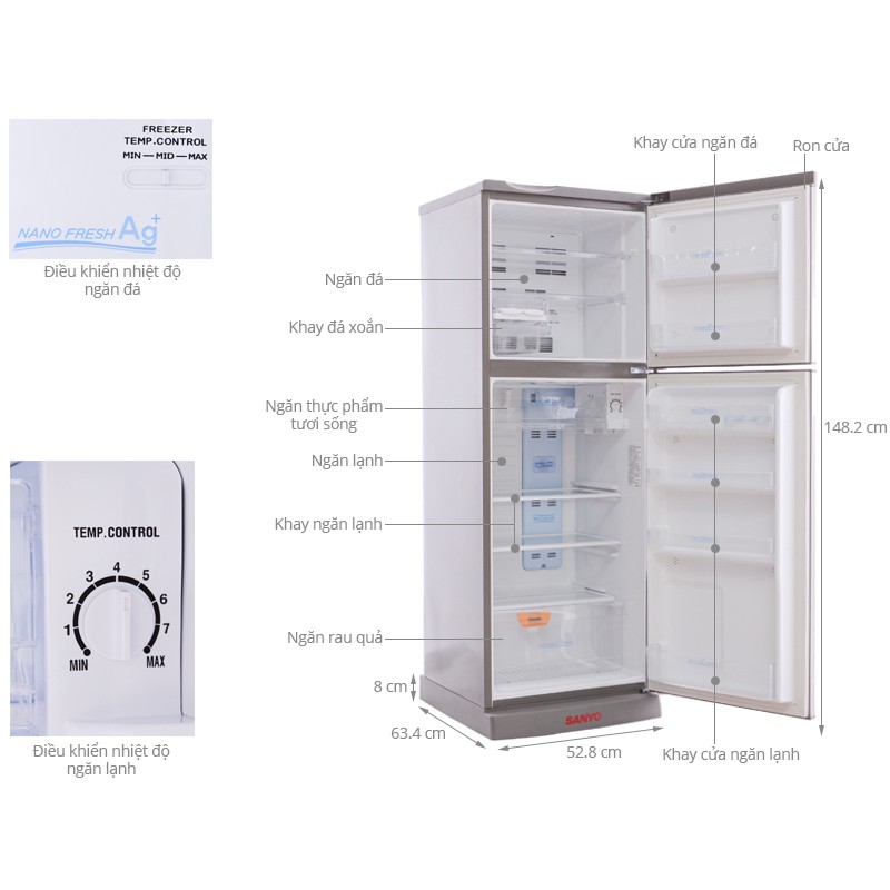 Tủ lạnh Sanyo 207 lít SR-P21MN(xả kho hàng trưng bày )