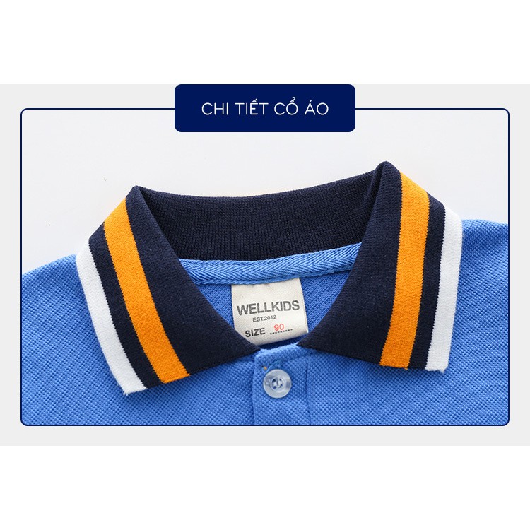 Áo Polo cho bé WELLKIDS họa tiết khủng long chất cotton hàng xuất Âu Mỹ