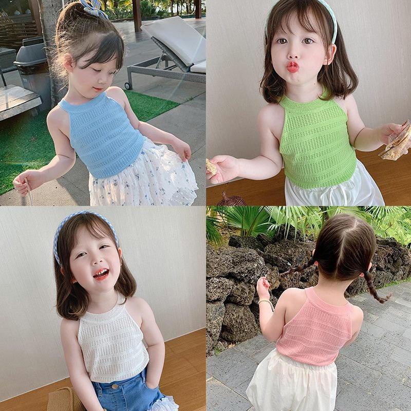 Áo Croptop Hai Dây Màu Sắc Xinh Xắn Thời Trang Mùa Hè Năng Động Cho Bé Gái 0-6 Tuổi