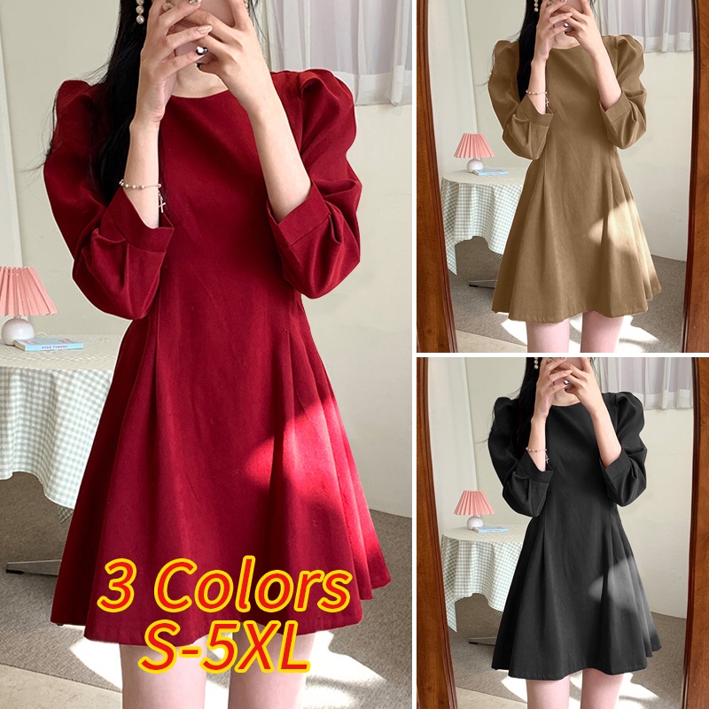 Đầm mini VONDA tay 3/4 cổ tròn màu trơn phong cách Hàn Quốc thời trang cho nữ