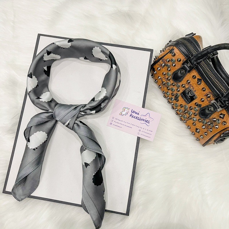 Khăn Bandana Khăn Lụa Satin Vuông Hình Đàn Cừu Xinh Xắn Hot Trend UMI K19