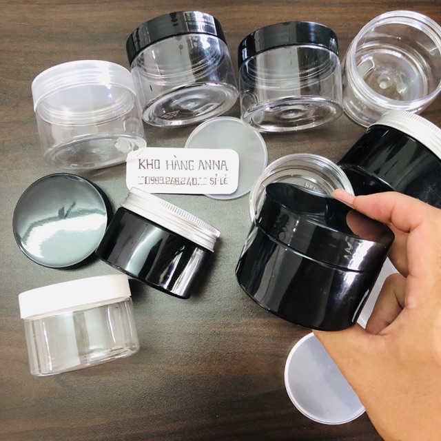 [ Hủ Chai Lọ nhựa ]  Hủ nhựa 100gr  màu đen / trong suốt - Hủ pet 100gr nắp nhôm/nắp đen/nắp trắng/nắp trong đựng mỹphẩm