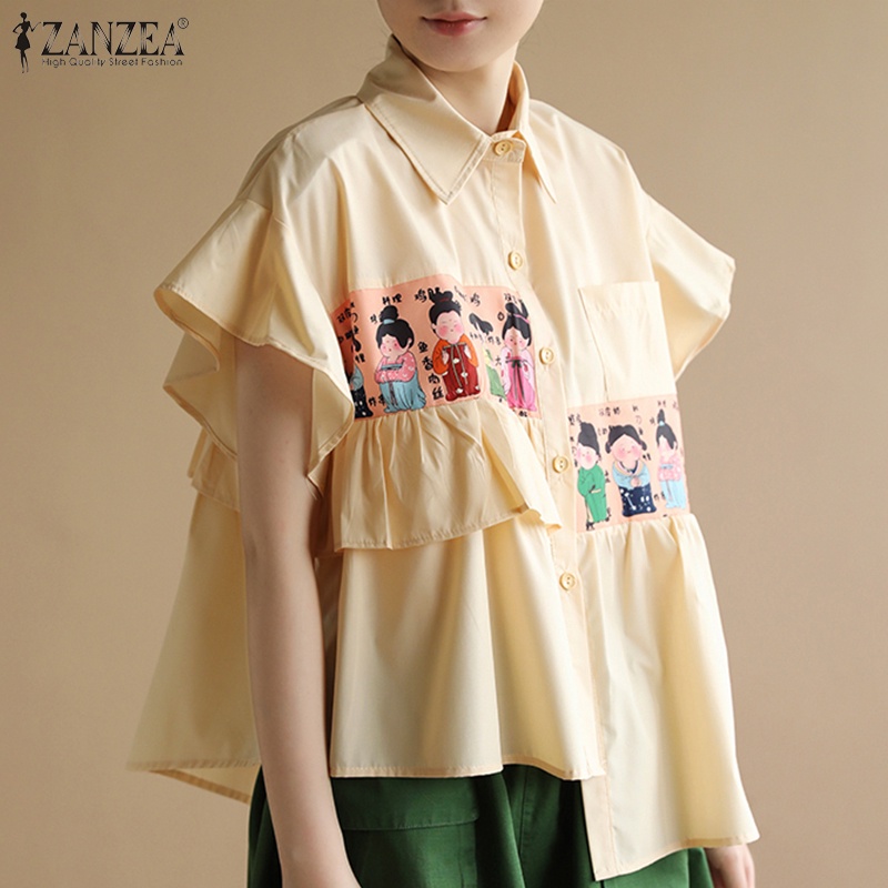 Áo sơ mi ZANZEA cổ bẻ cài nút in họa tiết độc đáo thời trang cho nữ